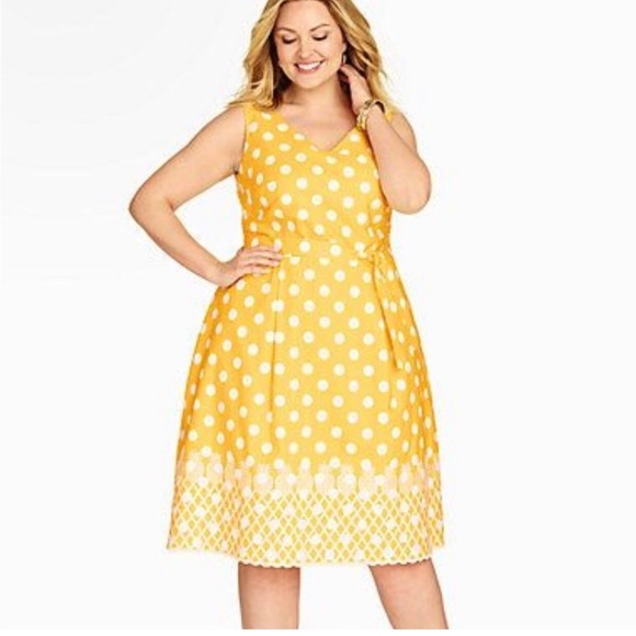 Talbots Sleeveless PolkaDot Yellow Embroidered Pineapple Pockets Dress Size 6 - Picture 1 of 15